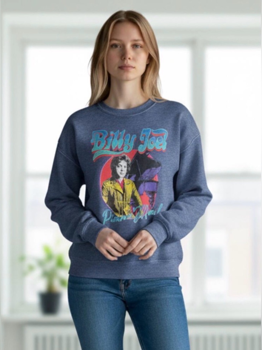 Billy Joel Piano Man Graphic Crewneck Sweatshirt Medium Official Band Merch NWT